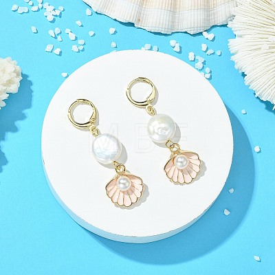 Natural Pearl & Alloy Hoop Earrings EJEW-JE07028-1