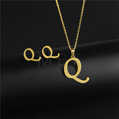 304 Stainless Steel Letter Pendant Necklaces & Stud Earrings Sets WG4BFDA-17-1