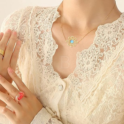 2Pcs 2 Colors Brass with Synthetic Opal Flower Links/Connectors KK-YW0004-45-1