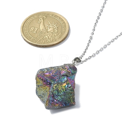 Natural Quartz Crystal Nugget Pendant Necklace with 304 Stainless Steel Chains NJEW-JN04385-02-1