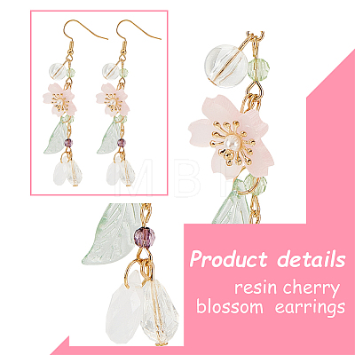 ANATTASOUL Resin Cherry Blossom Dangle Earrings EJEW-AN0002-30-1