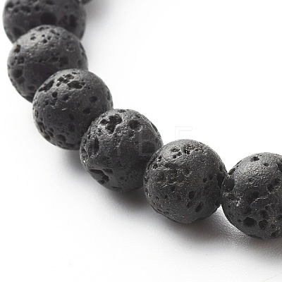 Natural Lava Rock Round Beads Stretch Bracelet BJEW-JB06832-1