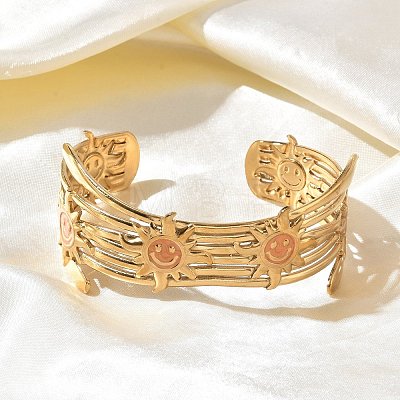 304 Stainless Steel Enamel Cuff Open Bangles for Women BJEW-F542-01G-04-1