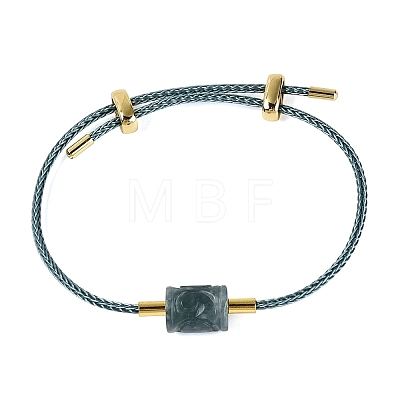 Natural Jadeite Adjustable Cowhide Leather Cord Slider Bracelets with Brass Slider Beads BJEW-N041-06A-1