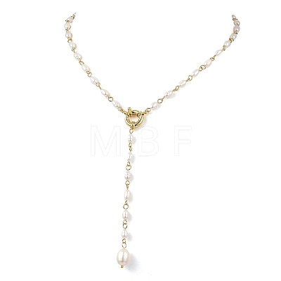 Adjustable 304 Stainless Steel Natural Pearl Rice Link Chain Lariat Y Tassel Necklaces for Women NJEW-JN06148-1