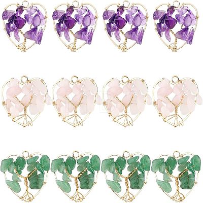 6Pcs 3 Styles Chakra Natural Gmestone Copper Wire Big Pendants FIND-FH0004-66-1