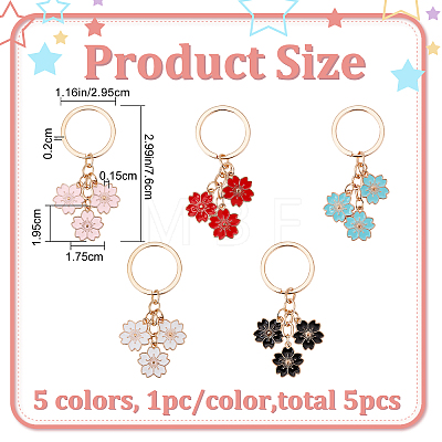 5Pcs 5 Colors Solid Color Sakura Enamel Keychain KEYC-CP0001-16-1