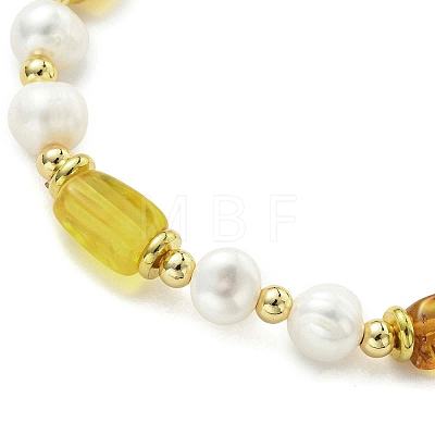 Natural Cultured Freshwater Pearl & Amber  Beads Stretch Bracelets for Women BJEW-JB13606-1
