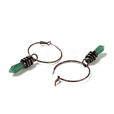 Natural Green Aventurine Bullet Dangle Hoop Earrings G-D468-23R-1