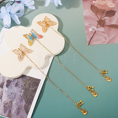 3Pcs Butterfly Acrylic & Alloy Musical Note Guitar Charm Bookmark AJEW-TA00045-1