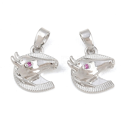 Brass Micro Pave Deep Pink Cubic Zirconia Charms KK-G549-07P-1