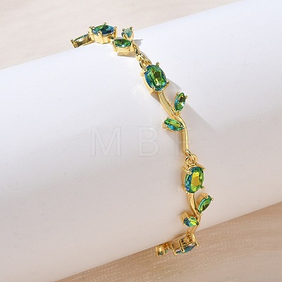 Brass Glass Flower Link Chain Bracelets KK-CBA7DFA-01G-01-1