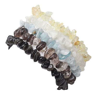 12 Constellation Natural Mixed Gemstone Chip Beaded Stretch Bracelets Sets for Women Men BJEW-JB10264-12-1