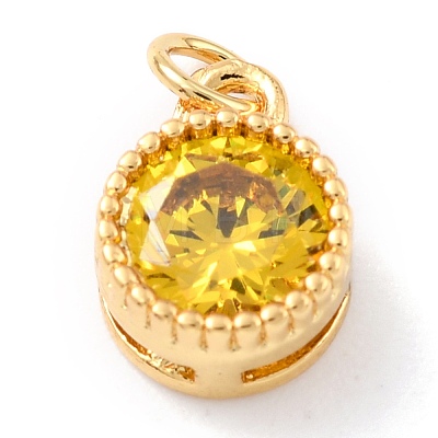 Real 18K Gold Plated Brass Inlaid Cubic Zirconia Charms ZIRC-L100-081G-02-1