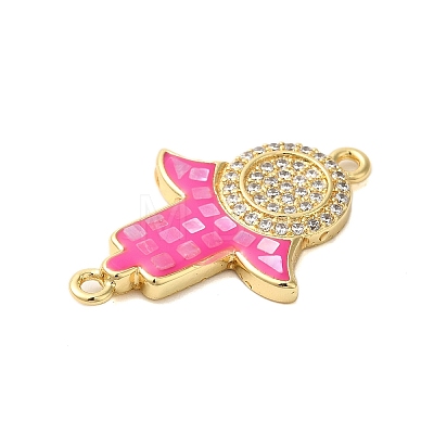 Rack Plating Brass Micro Pave Clear Cubic Zirconia Hamsa Hand Links Connector Charms KK-K385-118G-1