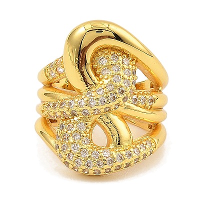 Brass Micro Pave Clear Cubic Zirconia Cuff Rings for Women RJEW-S392-11G-1