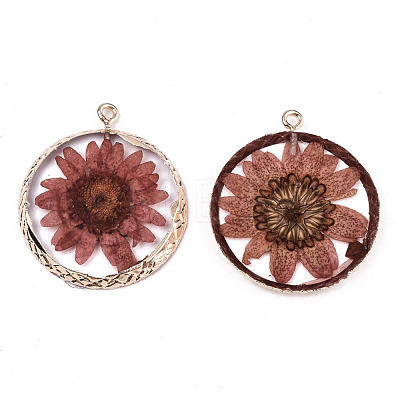 Transparent Clear Epoxy Resin & Dried Flower Pendants RESI-S383-076A-A01-1