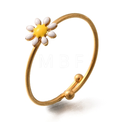 Daisy 304 Stainless Steel Enamel Open Cuff Rings for Women RJEW-M061-01G-05-1