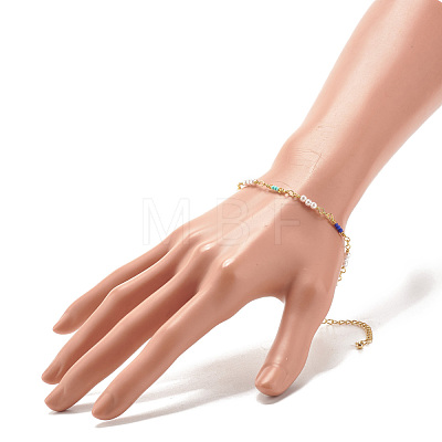 Imitation Pearl & Glass Seed Beaded Chain Bracelet for Women BJEW-JB07741-1
