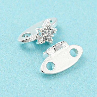 Rack Plating Brass Micro Pave Clear Cubic Zirconia Connector Charms KK-F864-04S-1