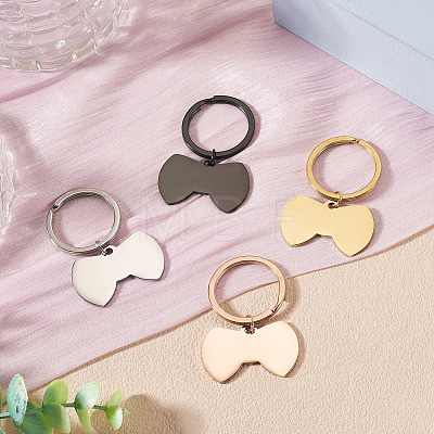 4Pcs 4 Styles Stainless Steel Keychains KEYC-TA0004-81D-1