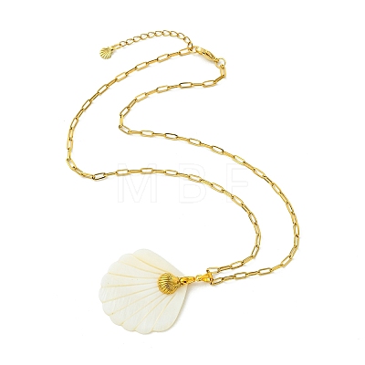 2Pcs 2 Styles Natural Shell and 304 Stainless Steel Starfish and Shell Shape Pendant Paperclip Chain Necklaces for Women NJEW-JN06215-1