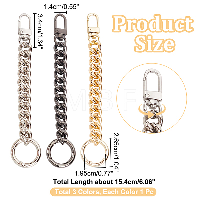 WADORN 3Pcs 3 Colors Aluminum Curb Chain Purse Strap Extenders FIND-WR0008-93-1