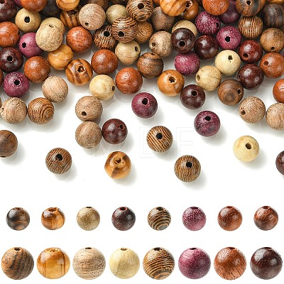 160Pcs 8 Colors Natural Wood Beads WOOD-YW0001-88-1