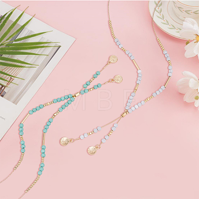 ANATTASOUL 2Pcs 2 Colors Glass Beaded Lariat Necklaces Set with Alloy Coreana Chain NJEW-AN0001-05-1
