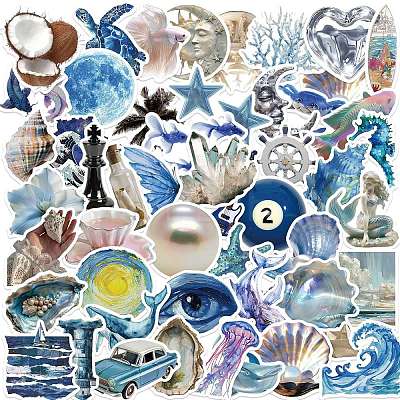 50Pcs Ocean Theme PVC Plastic Sticker PW-WG4D5D9-01-1