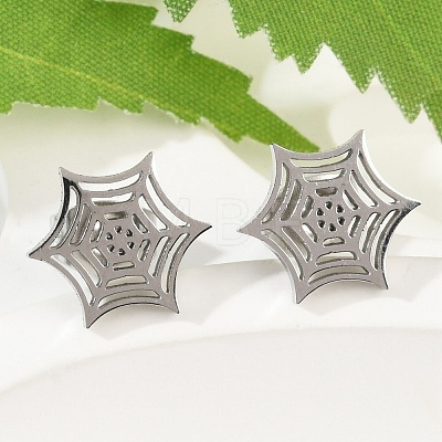 Non-Tarnish 304 Stainless Steel Spider Web Stud Earrings X-EJEW-G294-01P-1