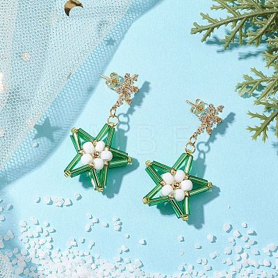 Glass Star Stud Earrings EJEW-MZ00256-01-1