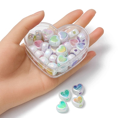 32Pcs 4 Colors UV Plating Rainbow Iridescent Acrylic Beads OACR-YW0001-32A-1