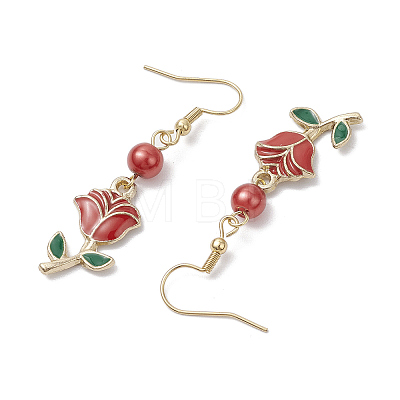 Valentine's Day Alloy Enamel Flower Dangle Earrings EJEW-JE06273-01-1