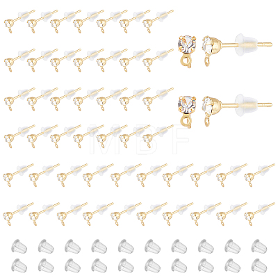 100Pcs Brass Cubic Zirconia Stud Earring Findings KK-DC0001-12-1