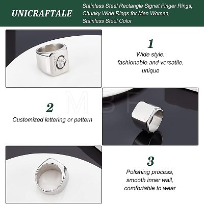 Unicraftale 3Pcs 3 Size 304 Stainless Steel Rectangle Signet Finger Rings RJEW-UN0001-26P-1