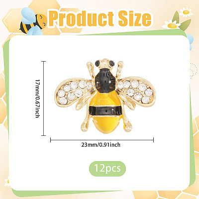 12Pcs Bees Iron Rhinestone Lapel Pin Brooches JEWB-CA0001-78-1