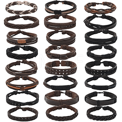 24Pcs 24 Style Adjustable Braided Imitation Leather Cord Bracelets Set for Men BJEW-WH20009-25-1