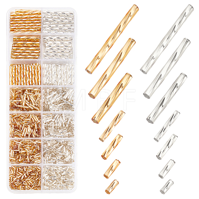   1606Pcs 14 Style Glass Twisted Bugle Beads SEED-PH0002-16-1