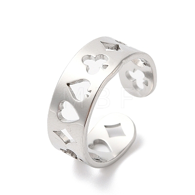Spade & Club & Heart & Diamond 304 Stainless Steel Open Cuff Ring for Women RJEW-K245-47P-1