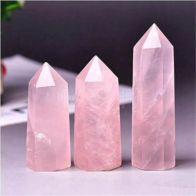 Tower Natural Rose Quartz Healing Stone Wands PW-WG74147-03-1