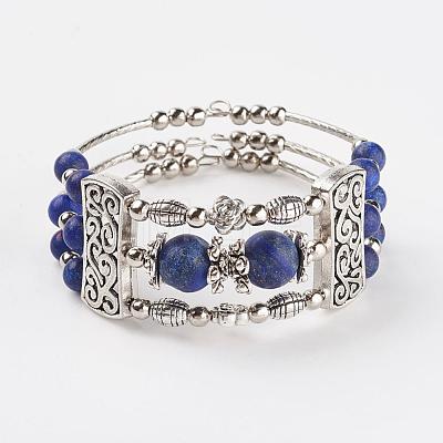 Three Loops Tibetan Style Alloy Wrap Bracelets BJEW-JB03324-02-1