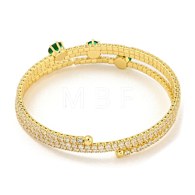 Rack Plating Brass Pave Clear Cubic Zirconia Open Cuff Wrap Bangles BJEW-B110-01G-1