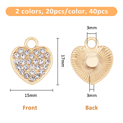 SUPERFINDINGS 40Pcs 2 Colors Alloy Rhinestone Pendants FIND-FH0008-95-1