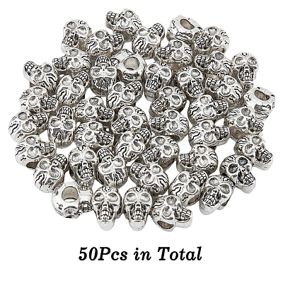50Pcs Skull Alloy European Beads FIND-DC0002-63-1