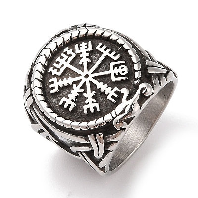 Viking 304 Stainless Steel Vegvisir Wide Finger Rings for Mens RJEW-U005-18A-05-1