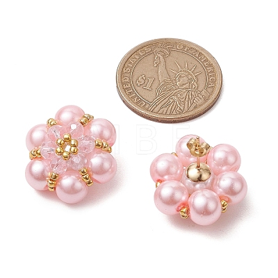 Glass Seed Beads Flower Stud Earrings EJEW-MZ00349-05-1