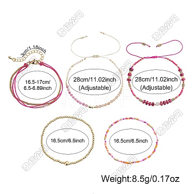 5Pcs Adjustable Nylon Round Gemstone Bead Braided Bracelet Sets NO9066-3-1