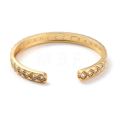 Real 18K Gold Plated Rhombus Pattern Grooved Brass Cufff Bangle BJEW-D448-07G-RS-1