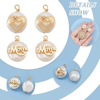  4Pcs 2 Styles Mother's Day Theme Natural Cultured Freshwater Pearl Pendants PEAR-NB0001-82-1